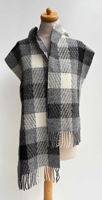 Szal Szalik Wełna Kratka Knit Novelties Szary Wełniany