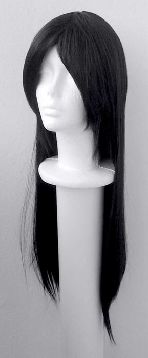 Długa czarna prosta peruka z grzywką cieniowana cosplay czarny wig