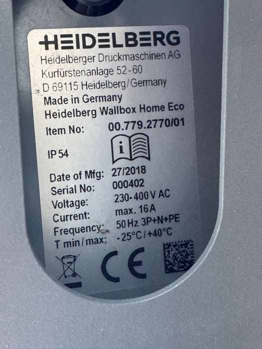 Wallbox Estação de Carregamento EV HEIDELBERG 16A Monofásico 3.7 Kw / Trifásico 11 Kw