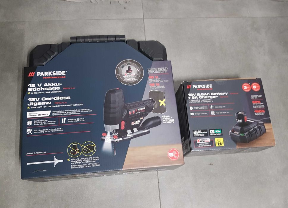 PARKSIDE wyrzynarka 12V PPSTKA 12 A1 akumulator 2,5Ah i ładowarka 6A