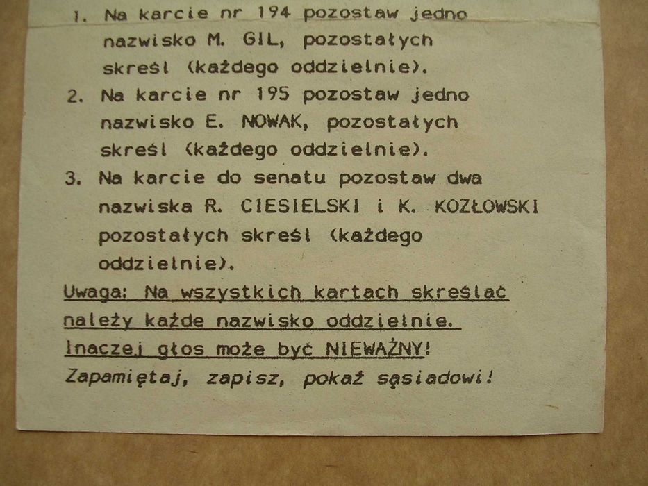 Stara ulotka Solidarność wybory do Sejmu i Senatu