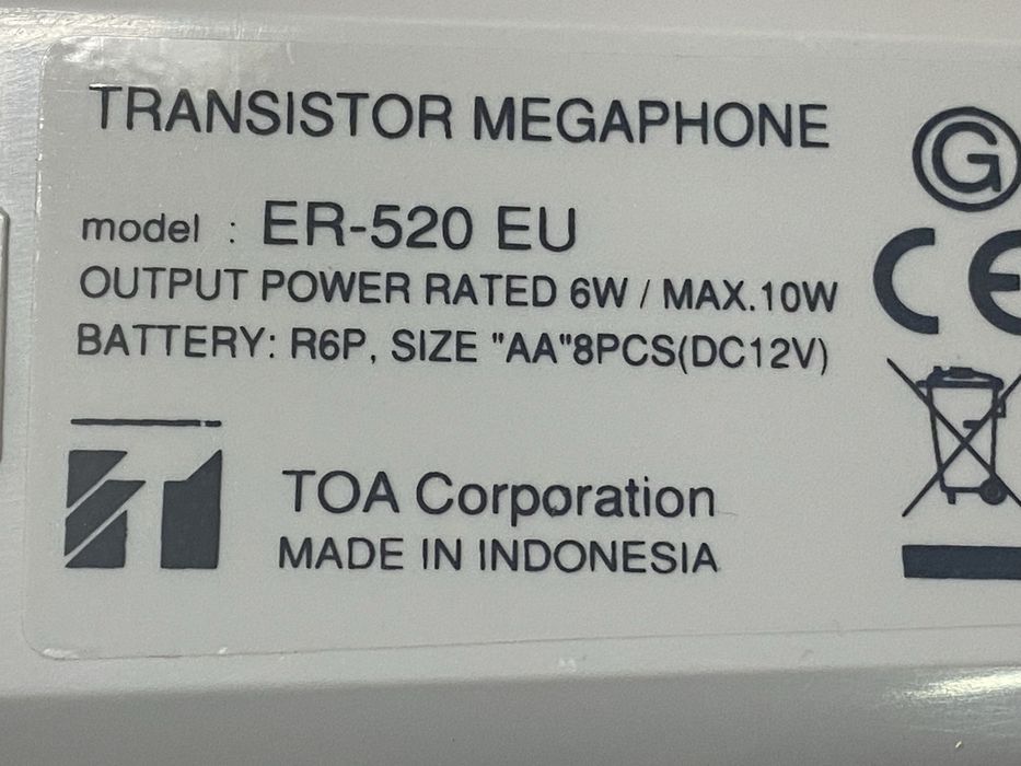 Ручний мегафон TOA ER-520 EU – новий, 6/10 Вт, дальність до 250 м