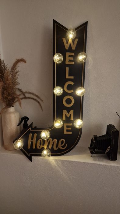 Seta sinal decorativo Welcome Home iluminado