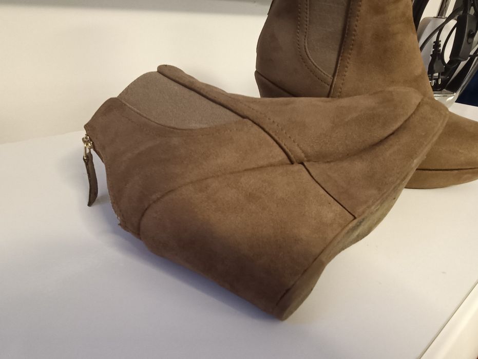 Beaty Girls  Eleganckie Brązowe Botki  Koturn Zamsz BDB+ 38