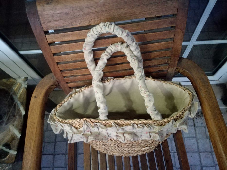 Cesta mala bolsa sacola de verga com aplicação e alças com tecido