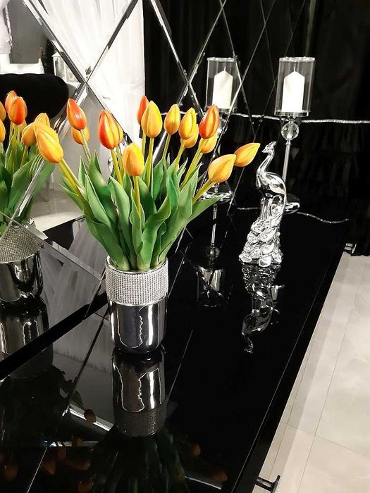 Srebrny wazon ceramiczny z kryształkami flakon na kwiaty glamour