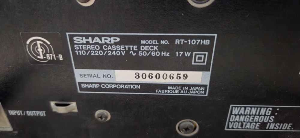 Magnetofon Sharp Rt-107 , 1983 rok