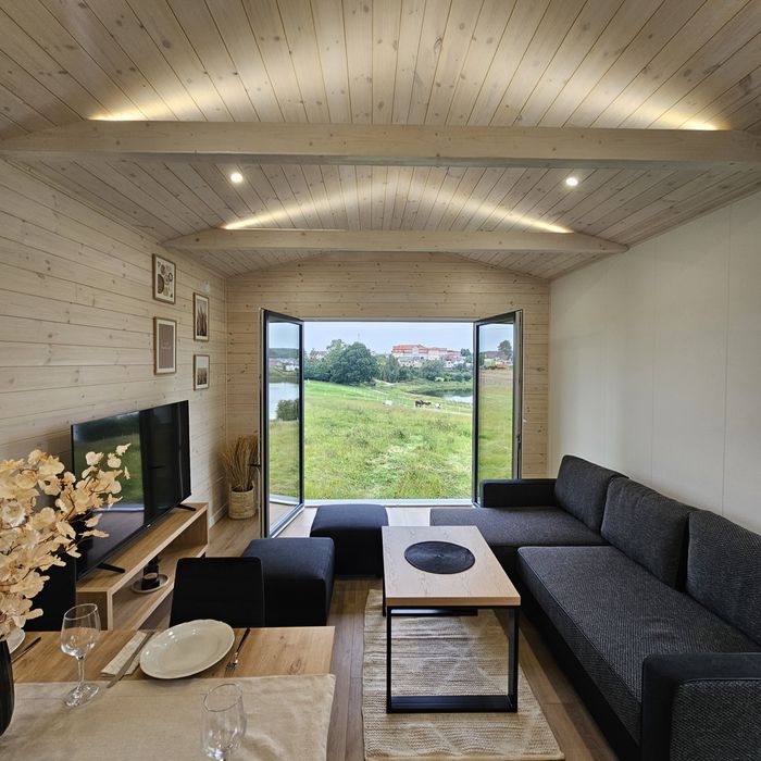 Domek mobilny na kołach Nowy Wyposażony drewniany na zgłoszenie