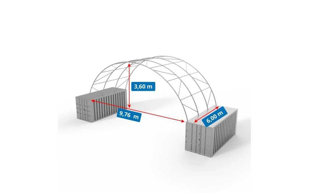 Zadaszenie kontenerowe 10x6m PVC 900g/m2 wiata, magazyn, hala, gruba plandeka, szybki montaż