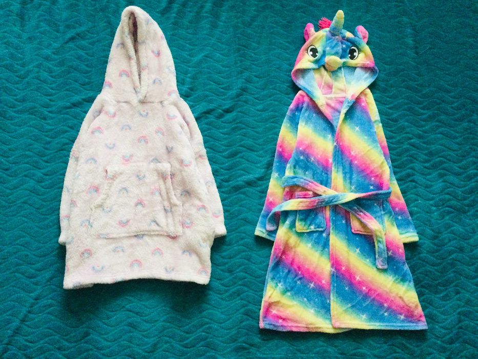 7-9 р. Disney флісовий, махровий, пухнастий райдужний халат- худі