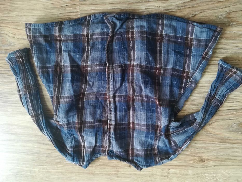 Urocza Granatowa tuniczka w brązowa kratkę i z haftem, Kappahl, 74