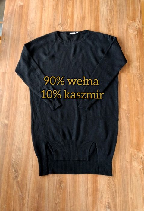 Mini sukienka sweterkowa zimowa damska czarna wełniana z kaszmirem XS