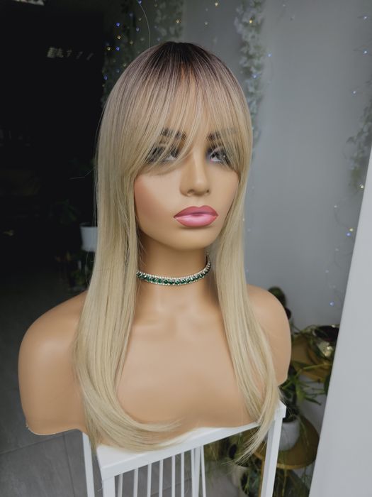 Długi topper tupet damski mix blond refleksy 55 cm z grzywką Julia 2