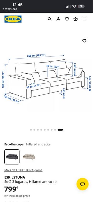 Sofá IKEA ESKILSTUNA – 3 lugares + chaise | 2,68 m