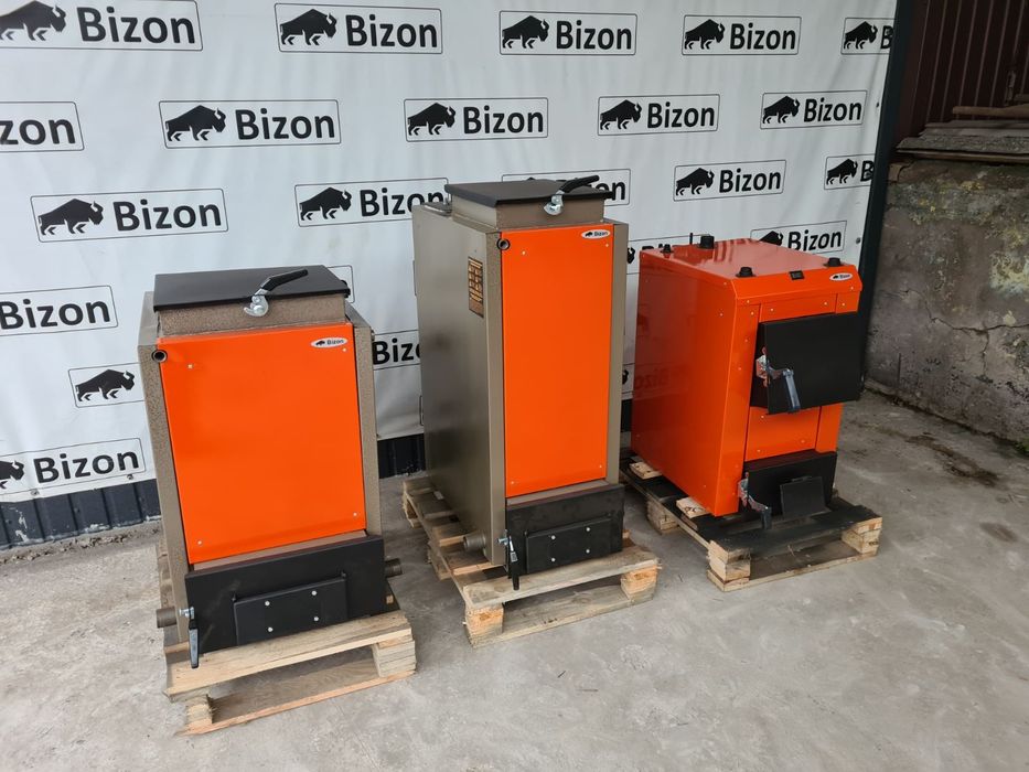 Твердотопливный котел Bizon М-100П (10 кВт) с плитой 12/14/16/18 кВт!