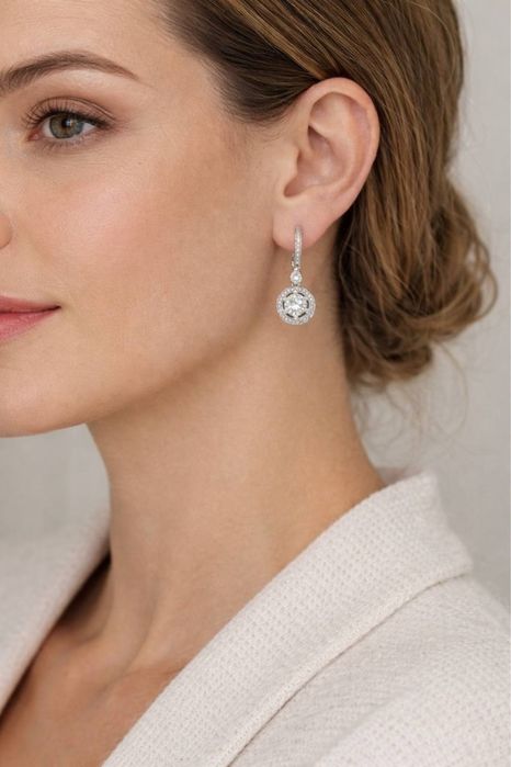 Сережки з діамантами 3.24ct  Біле золото 750 проба - 7,70 грам