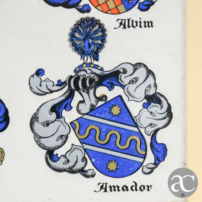 Litografia heráldica emoldurada em madeira dourada e vidro nº3