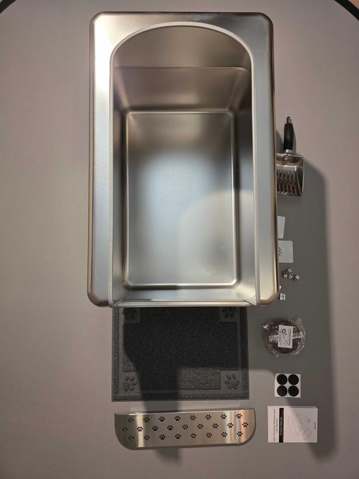 PTLOM duża kuweta dla kotów metalowa + akcesoria, 60x40x20+20cm