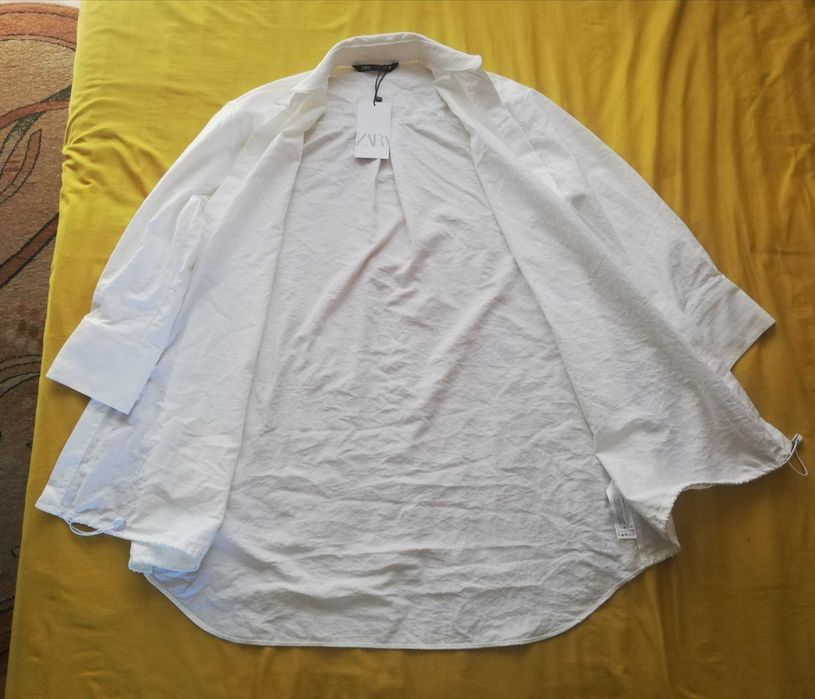 biała koszula luźna długa over size Zara