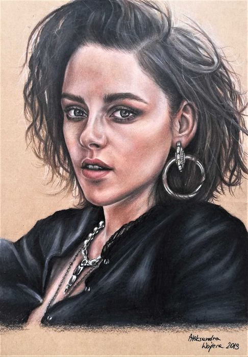Kristen Stewart realistyczny rysunek portret kobiety kredki obraz