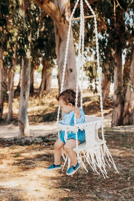 Baloiço macramé rosa bebé