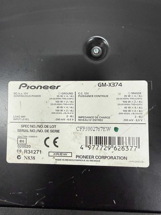 Підсилювач Pioneer GM-X374 400W Автозвук підсилювач Піонер 4 канали