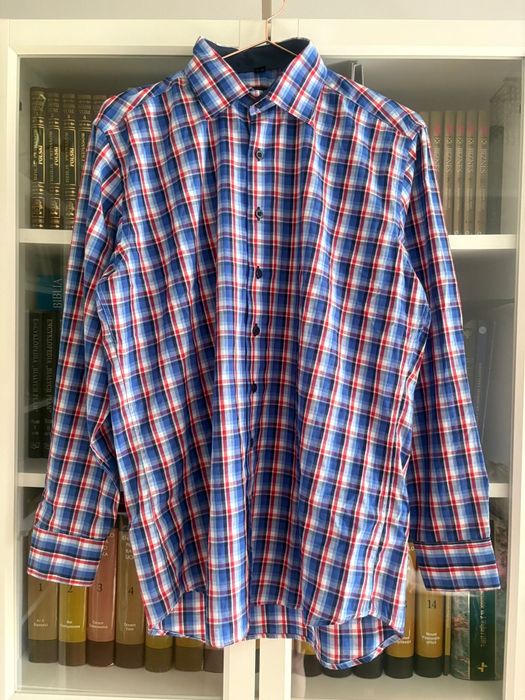 Moda męska - Niebieska w czerwoną kratę. Imperial Modern Fit.