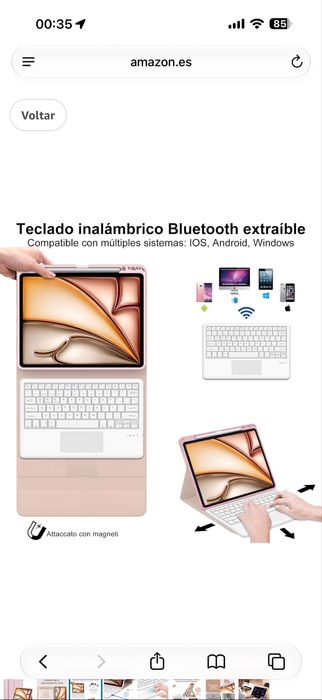Capa Teclado Bluetooth Rosa com Touchpad para iPad Air 13” / iPad Pro 12.9