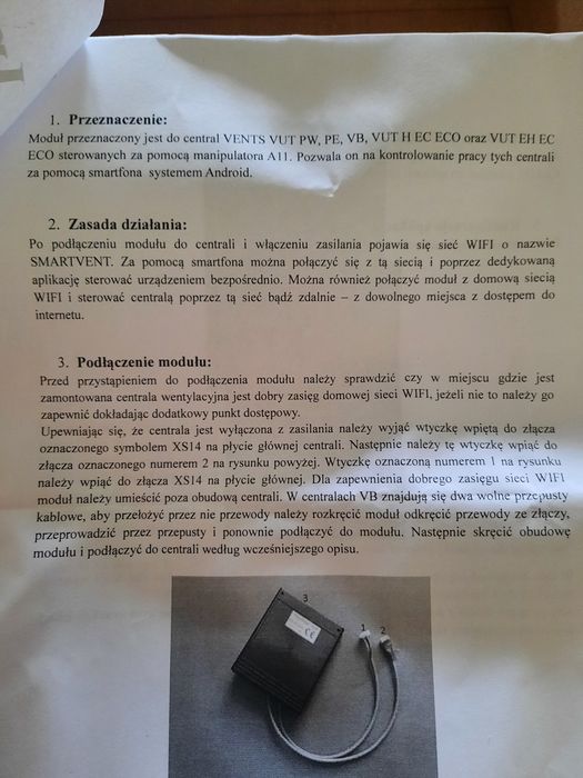 Vents smartvent sterownik wifi centrala/smartfon.