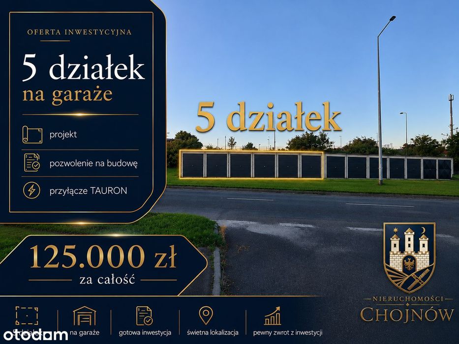 Inwestycja: 5 działek na 5 garaży + gratis: projekt i pozwolenie Prąd