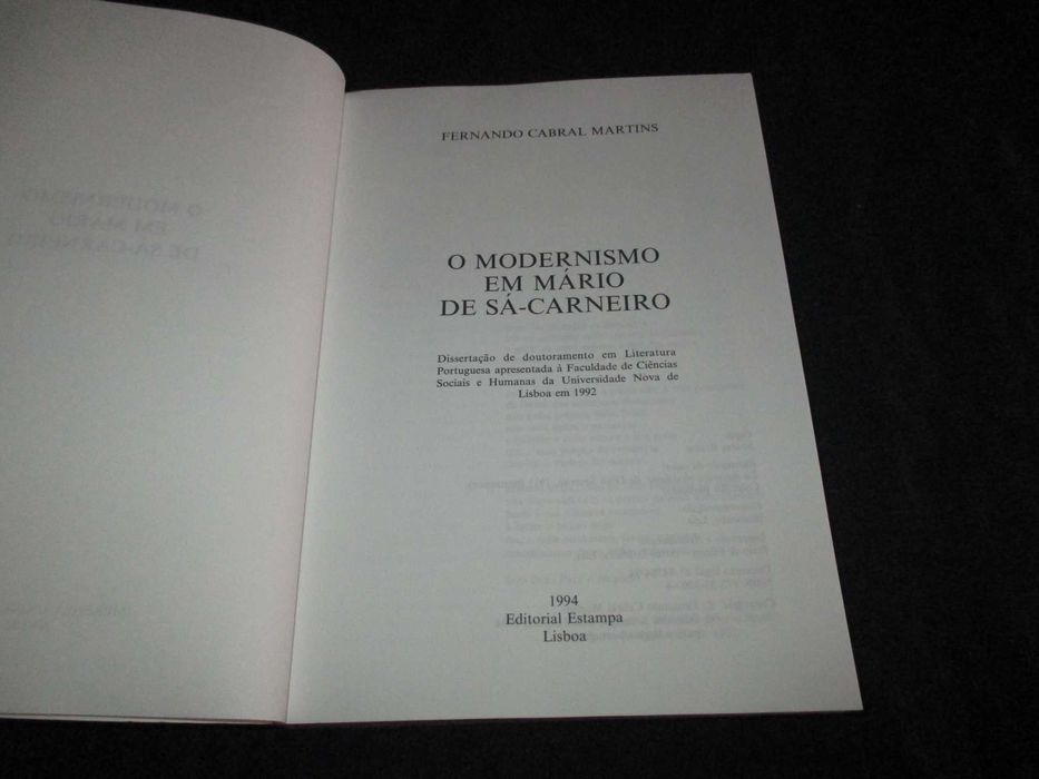 Livro O Modernismo em Mário de Sá-Carneiro Fernando Cabral Martins