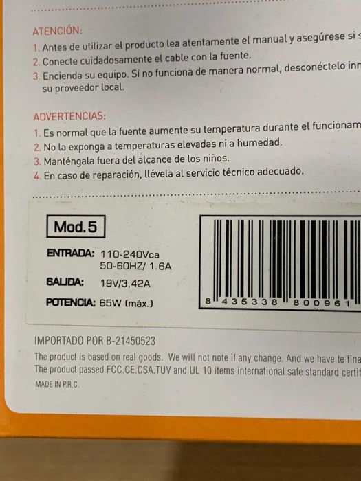 Carregador Universal 19V/3.42A 65W Pro Charger