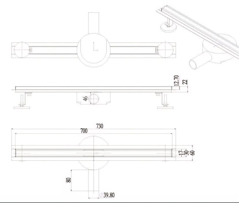 Odpływ liniowy Slim Stal szczotkowana 60/70 cm