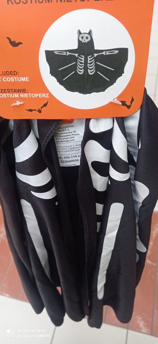 Strój przebranie szkielet kościotrup nietoperz  110 116