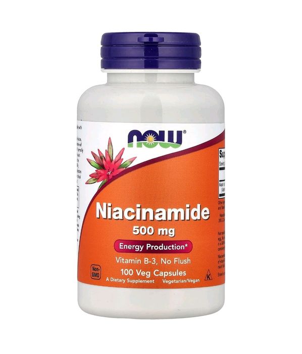 Niacinamide 500 mg — вітамін B-3 (ниацинамид) NOW Foods. 100 капсул.