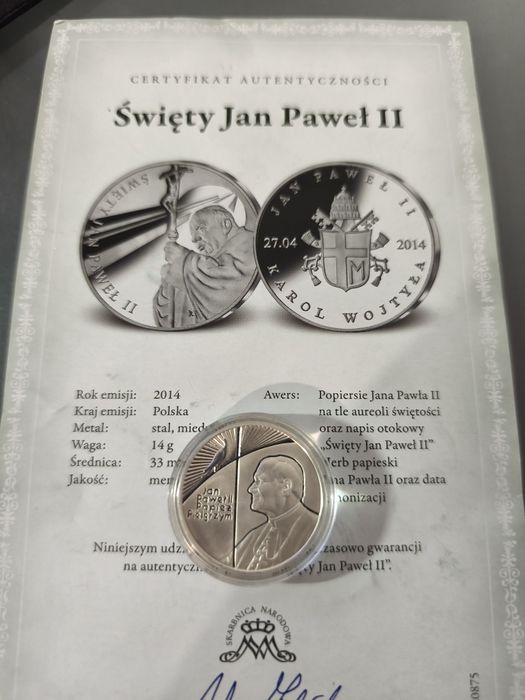 Jan Paweł 10zł z certyfikatem