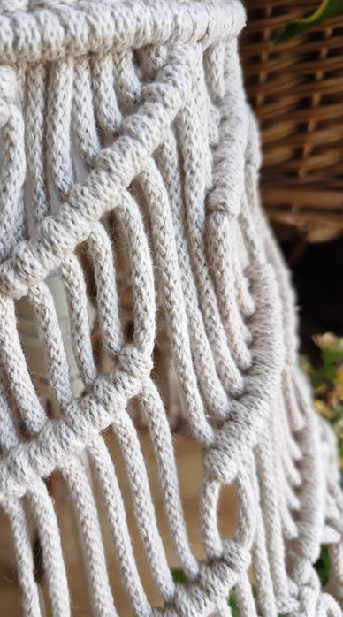 Lampka Stołowa Makrama.Handmade. Boho.Szarobeżowa