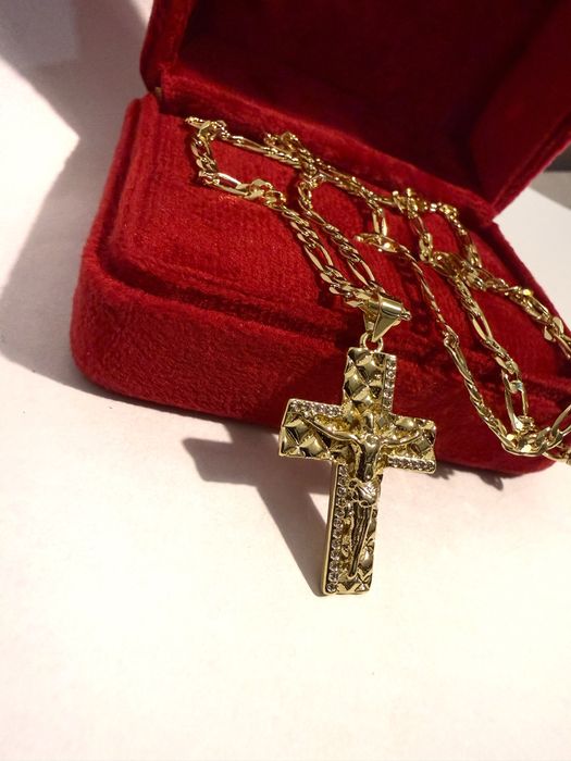 Łanszuszek z krzyżykiem pozłacamy 14K złotem