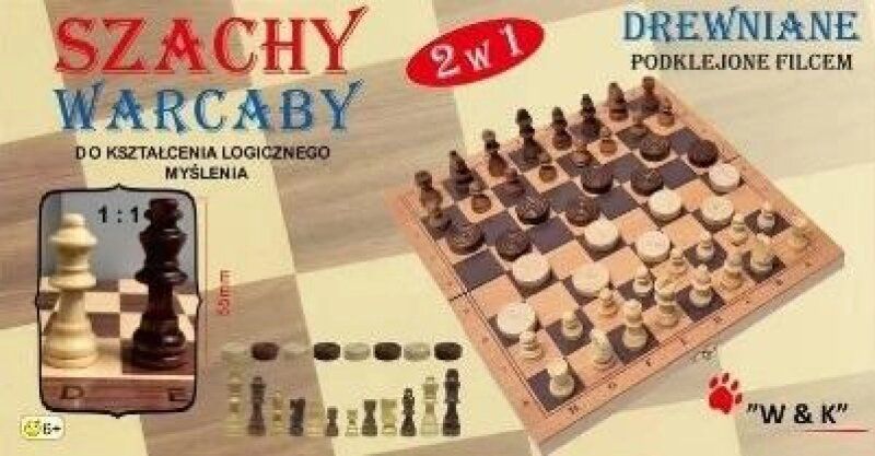 Szachy i warcaby 2w1 drewniane 29x29cm W&K pudełko,156x301 mm
