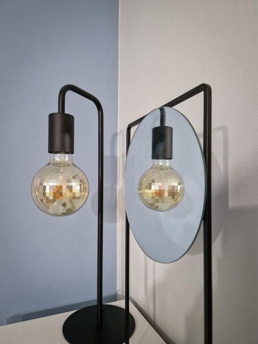Lustro lusterko stojące metal czarny lampka żarówka loft lexman home&y