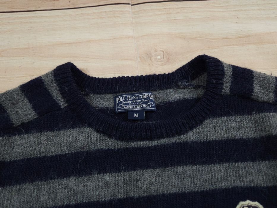 RALPH LAUREN Jeans Company Sweter Wełna Alpaka w Paski Logo r. M