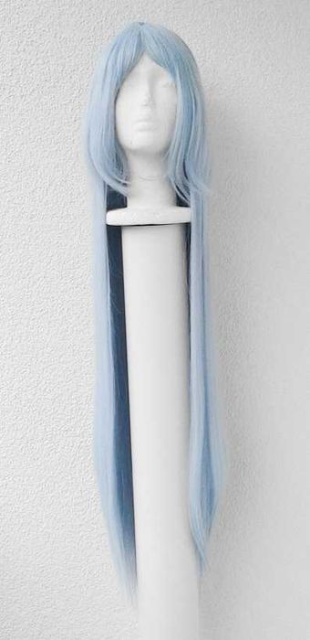 Długa metrowa 100cm peruka błękitna z grzywką niebieska cosplay wig