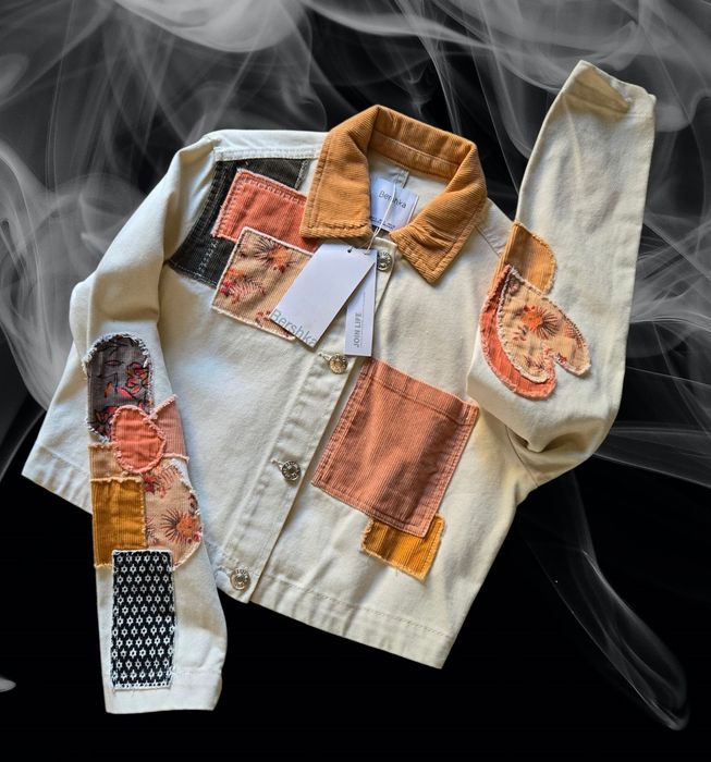 Jaqueta Bershka Patchwork Bege e Laranja