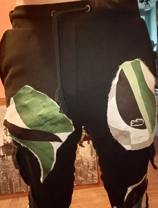 Spodnie dresowe czarne patchwork kieszen slim zwężane bojowki