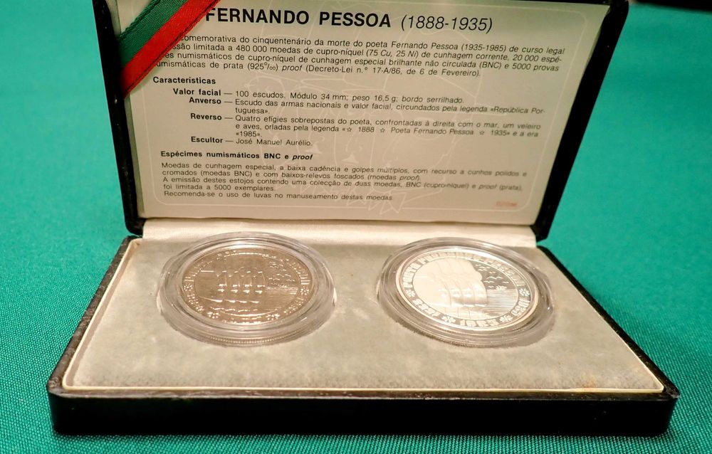 Moedas 100 escudos 1985 Fernando Pessoa imaculadas
