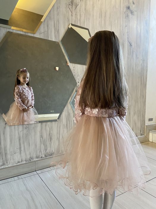 Сукня з рукавом пишна Плаття пудра Платье дитяче с рукавом  5 роківв