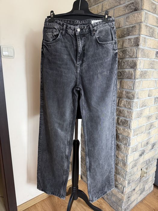 Szare jeansy Zara szerokie nogawki Wide Leg rozmiar L/40