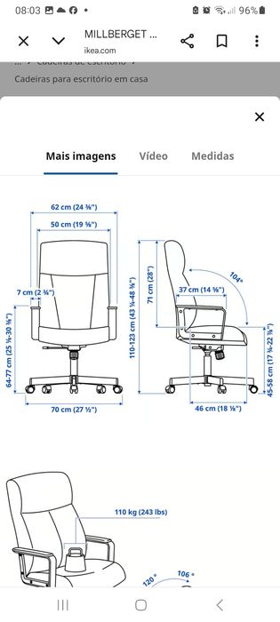 Cadeira escritorio ikea como nova,mto pouco uso