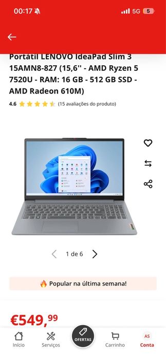 Portátil LENOVO IdeaPad Slim 3 15AMN8-827 (15,6" - AMD Ryzen 5 7520U - RAM: 16 GB