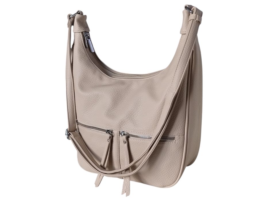 Listonoszka Na Ramię, Torebka Damska Shopper, 2 Komory, Miejski Styl Beżowy